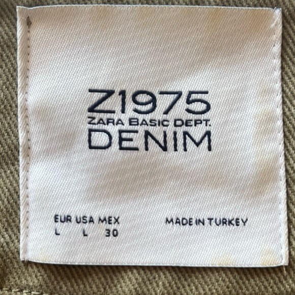 ZARA BASIC Dept. Z1975 DENIM Bell Sleeve Cotton Jacket W/ Fringe Trim L Olive - Picture 2 of 12